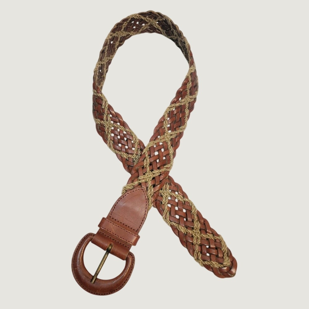 Lands End Braided Belt Leather Rope Boho Minimalist Farmhouse Western Brown 28